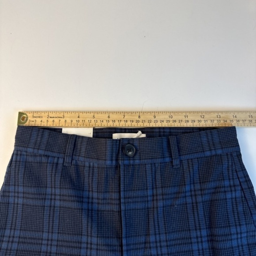 NWT Free Assembly Crop Kick Flare Trouser Women Size 2 Blue Plaid Cotton Stretch - Picture 6 of 15